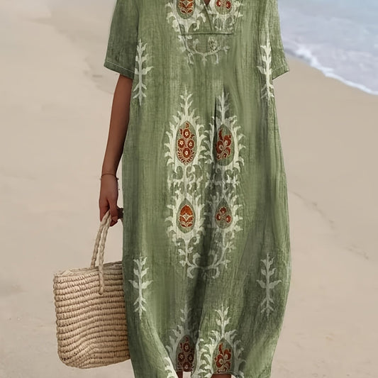 Boho Midi Klänning Dam - Naturlig Elegans för Sommarens Dagar
