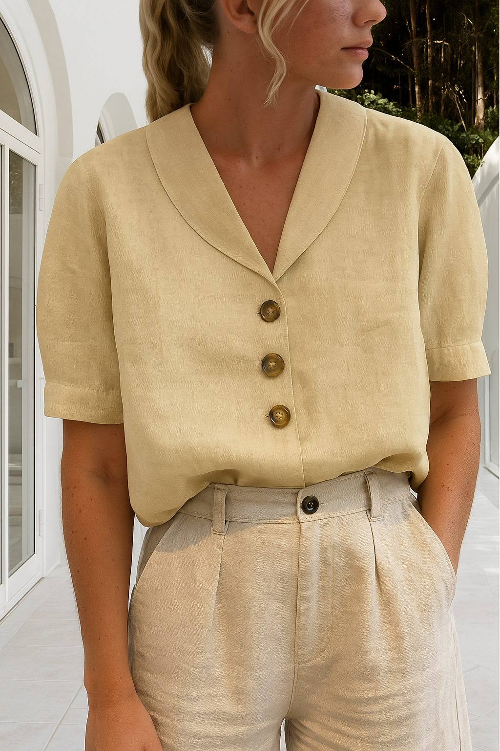 Christina™ | Elegant Vit Blus för Dam
