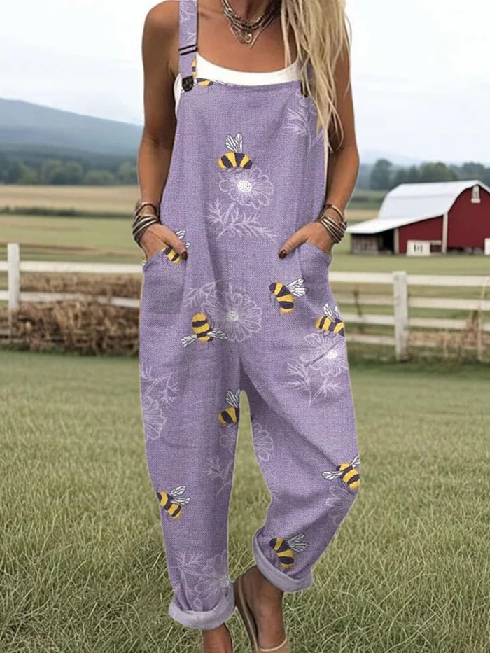 Dam Overall - Bekväm Vintage Jumpsuit Med Bi-Motiv För Varma Dagar