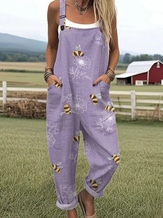 Dam Overall - Bekväm Vintage Jumpsuit Med Bi-Motiv För Varma Dagar