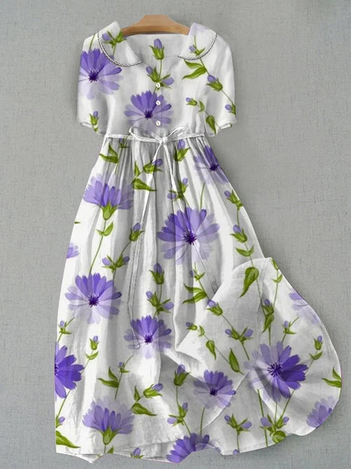 Damklänning - Vintage blommig sommar elegans med justerbar passform