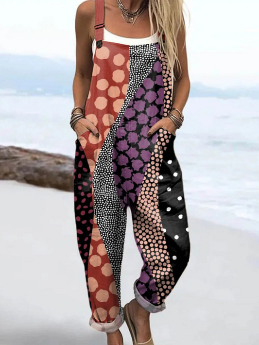 Damoverall - Bekväm Vintage Jumpsuit Med Geometriskt Mönster