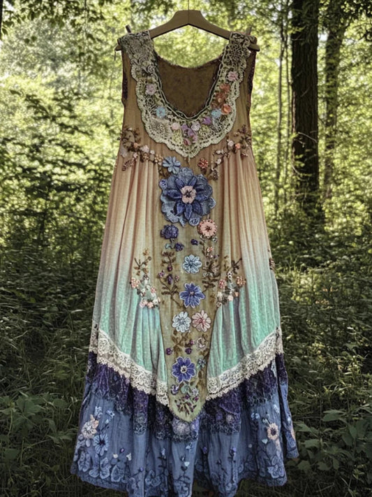 Evabella Linnedress - Lätt, Unik Patchworkdesign För Komfort & Stil