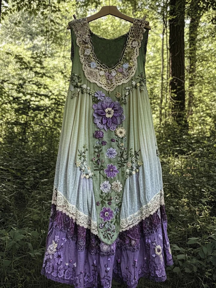 Evabella Linnedress - Lätt, Unik Patchworkdesign För Komfort & Stil