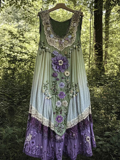 Evabella Linnedress - Lätt, Unik Patchworkdesign För Komfort & Stil