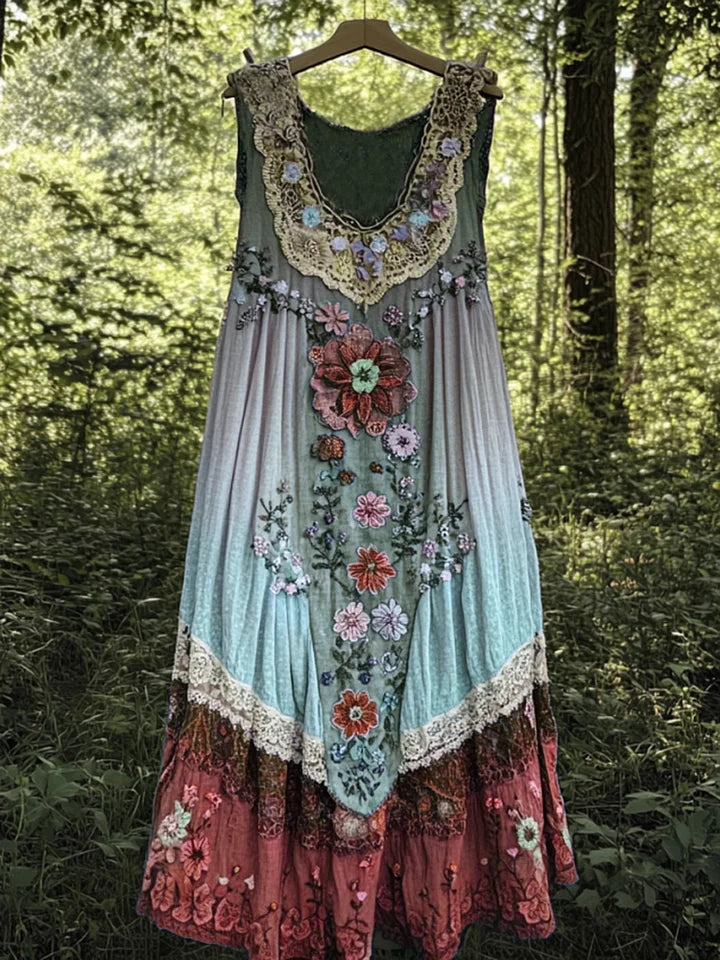 Evabella Linnedress - Lätt, Unik Patchworkdesign För Komfort & Stil