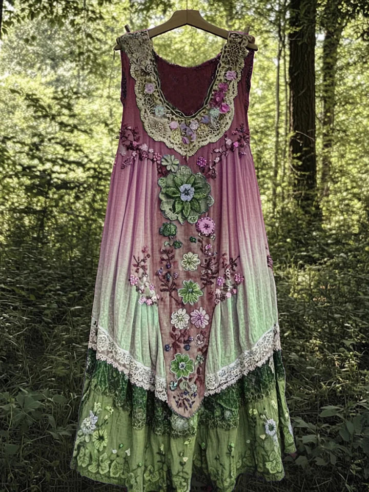Evabella Linnedress - Lätt, Unik Patchworkdesign För Komfort & Stil