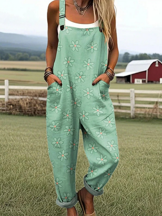 Kvinnors vintage Floral Wide Leg Jumpsuit - Comfort & Style
