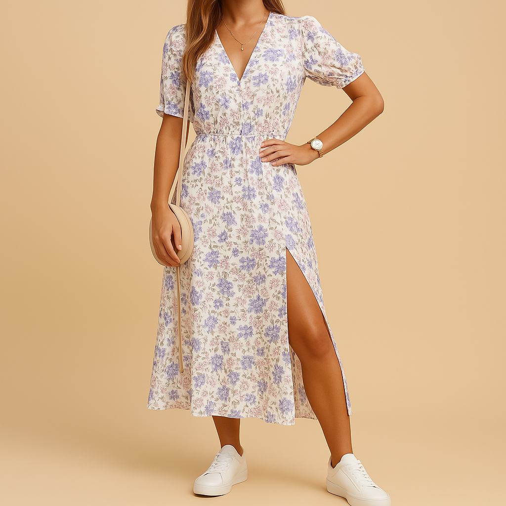 Nina Maxi-Jurk För Damer - Elegant V-Hals, Trendig Split & Komfortabel Passform