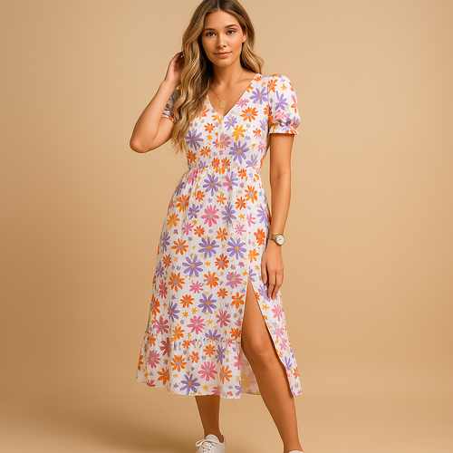 Nina Maxi-Jurk För Damer - Elegant V-Hals, Trendig Split & Komfortabel Passform