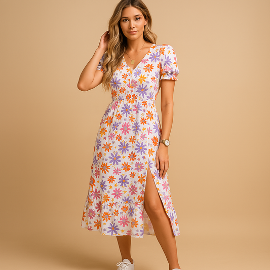 Nina Maxi-Jurk För Damer - Elegant V-Hals, Trendig Split & Komfortabel Passform