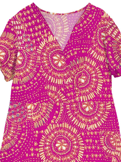 Midiklänning Dam - Färgstark Tribal Design för Komfort och Stil