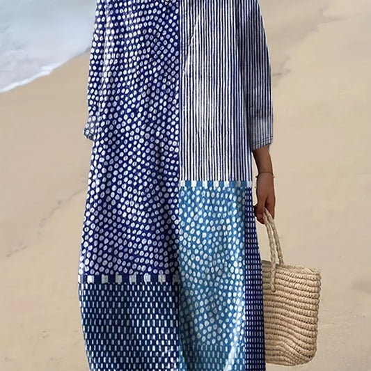 Strandklänning Dam - Lätt och Chic Med Unik Patchworkdesign