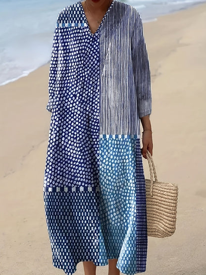 Strandklänning Dam - Lätt och Chic Med Unik Patchworkdesign