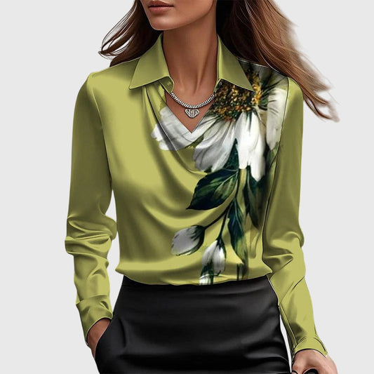 Sylvie™ | Elegant Vit Blus med Plisserad Halsringning