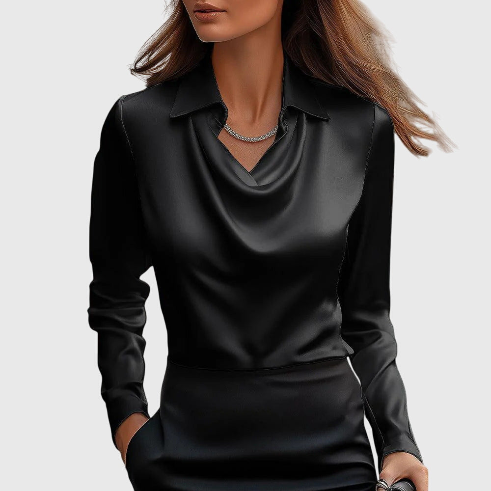 Sylvie™ | Elegant Vit Blus med Plisserad Halsringning