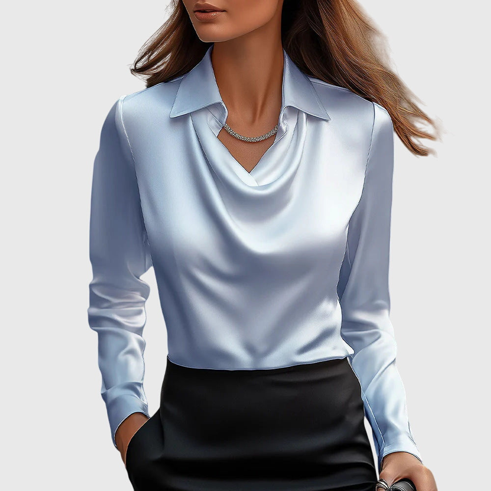 Sylvie™ | Elegant Vit Blus med Plisserad Halsringning