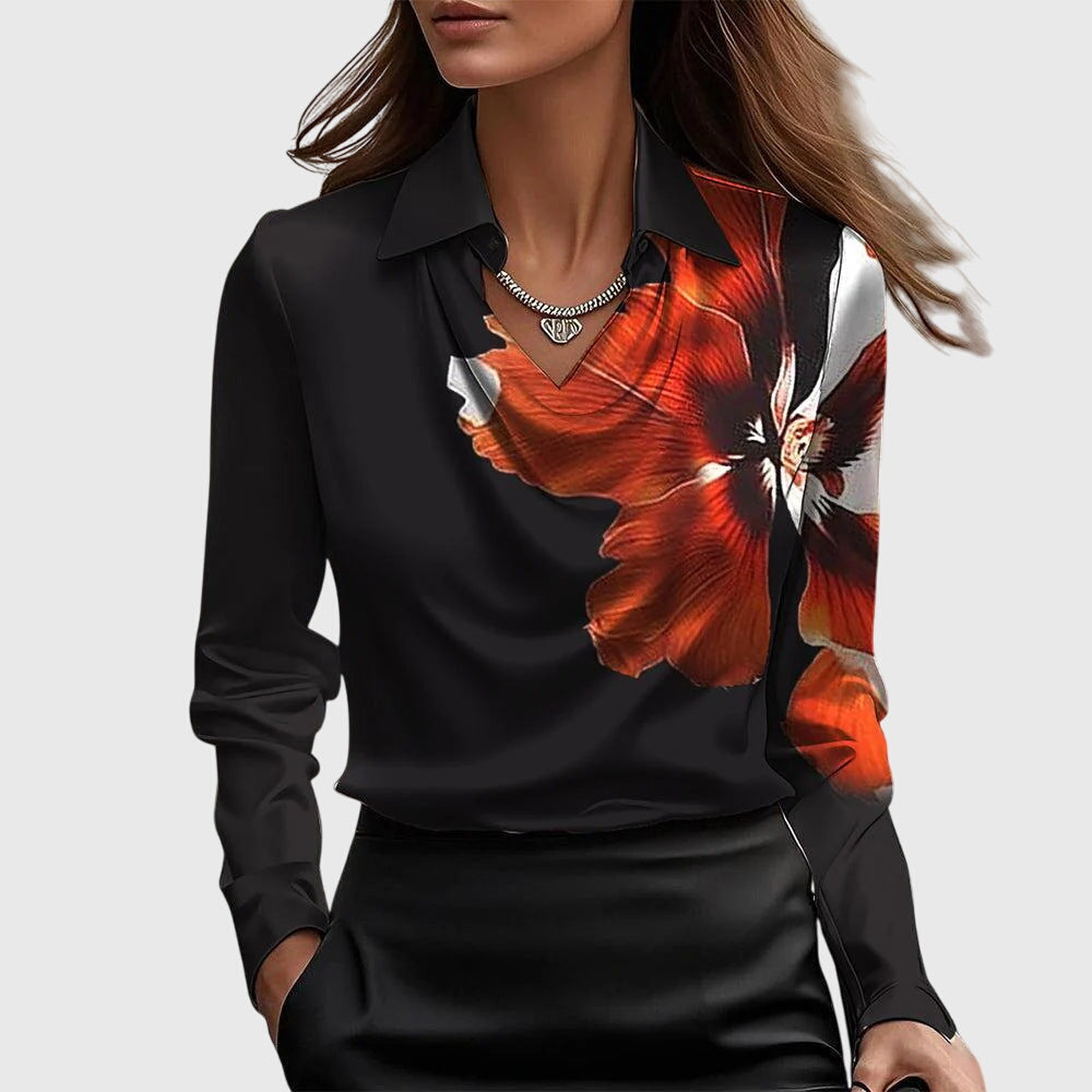 Sylvie™ | Elegant Vit Blus med Plisserad Halsringning