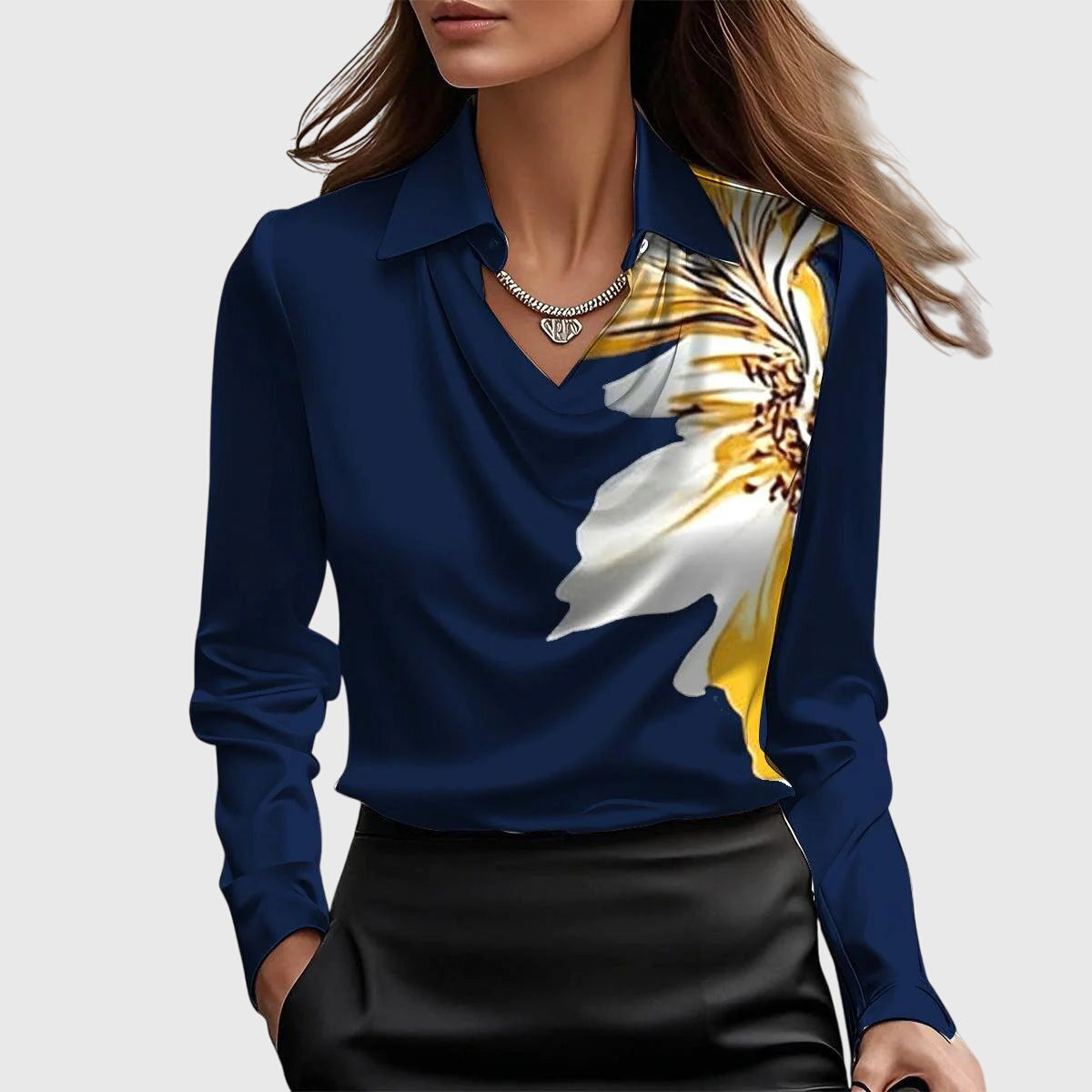 Sylvie™ | Elegant Vit Blus med Plisserad Halsringning