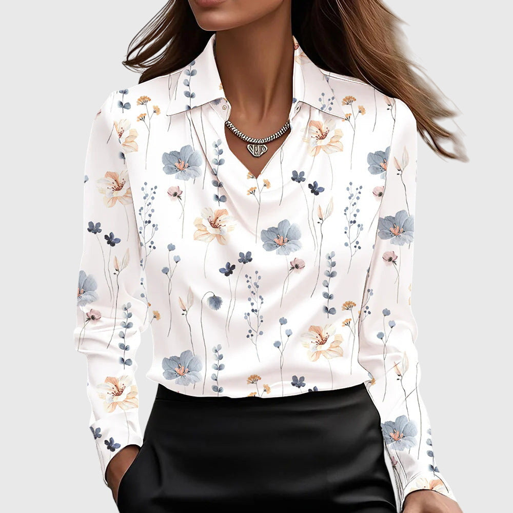 Sylvie™ | Elegant Vit Blus med Plisserad Halsringning