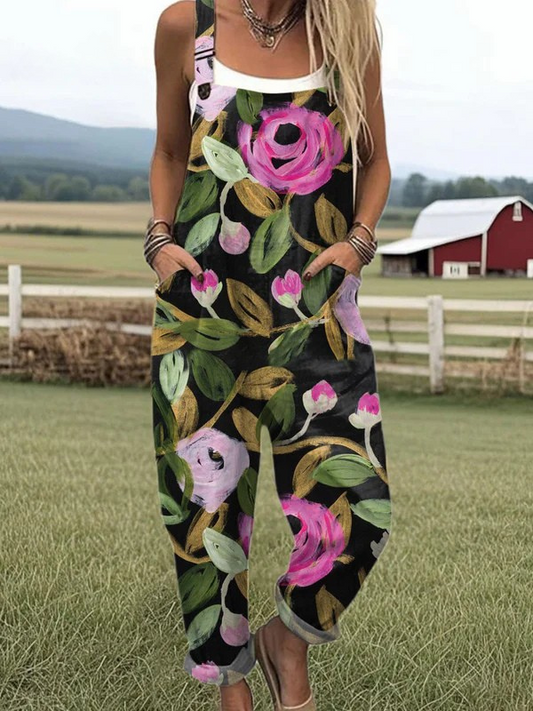 Vintage Blommig Jumpsuit - Bekväm, Andningsbar och Stilren Design