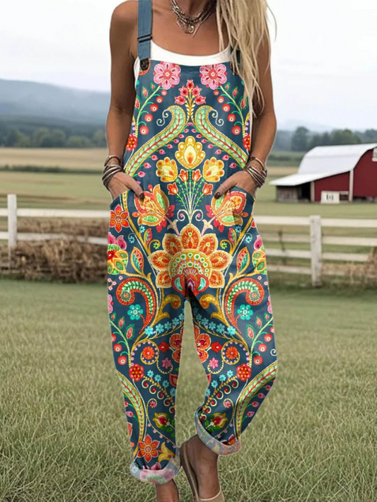 Vintage Blommig Jumpsuit - Bekväm, Luftig & Stilren för Varma Dagar