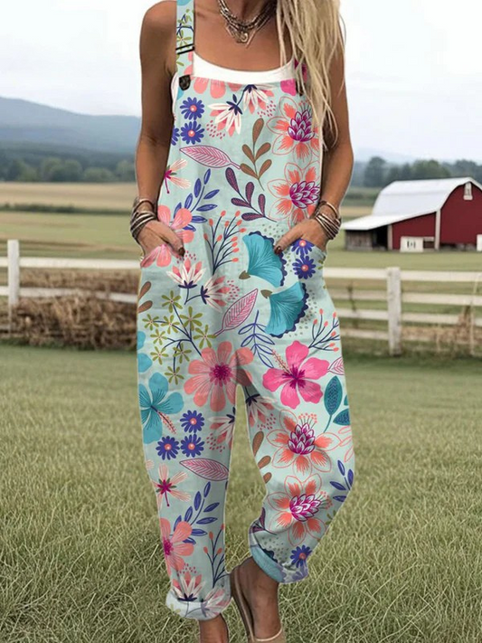 Vintage Blommig Jumpsuit - Bekväm och Andningsbar för Varma Dagar