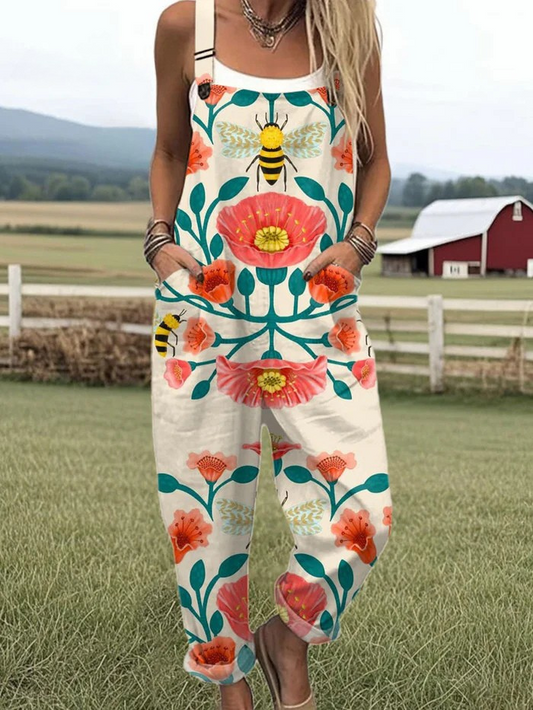 Vintage Floral Jumpsuit Women - enkel stil och komfort hela dagen