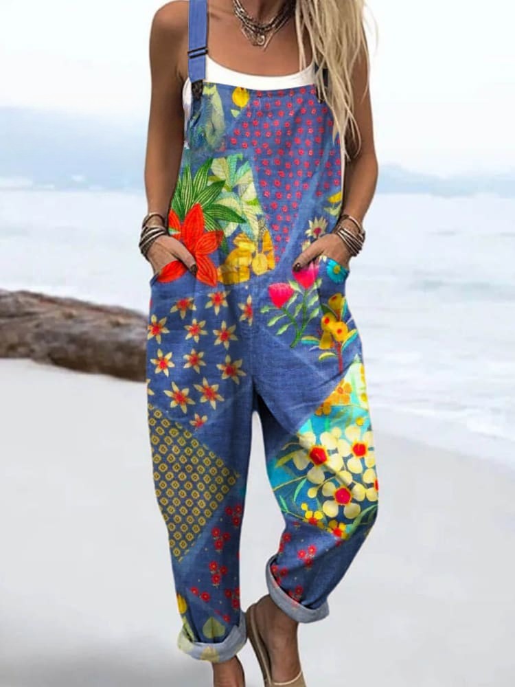 Vintage Floral Jumpsuit Women - enkel stil och komfort hela dagen
