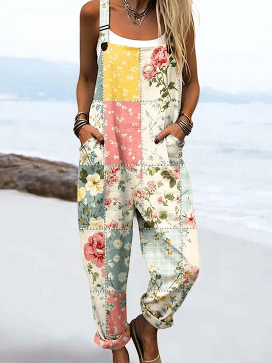 Vintage Floral Jumpsuit Women - enkel stil och komfort hela dagen