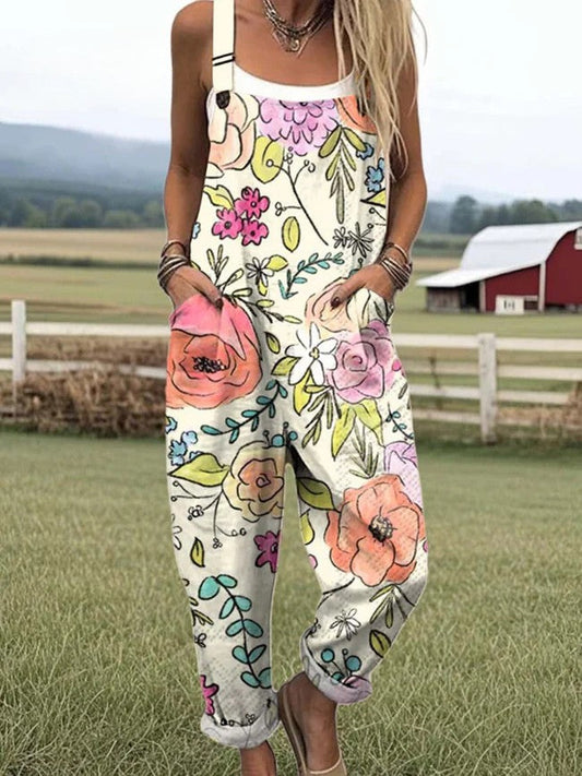 Vintage Floral Jumpsuit Women - enkel stil och komfort hela dagen
