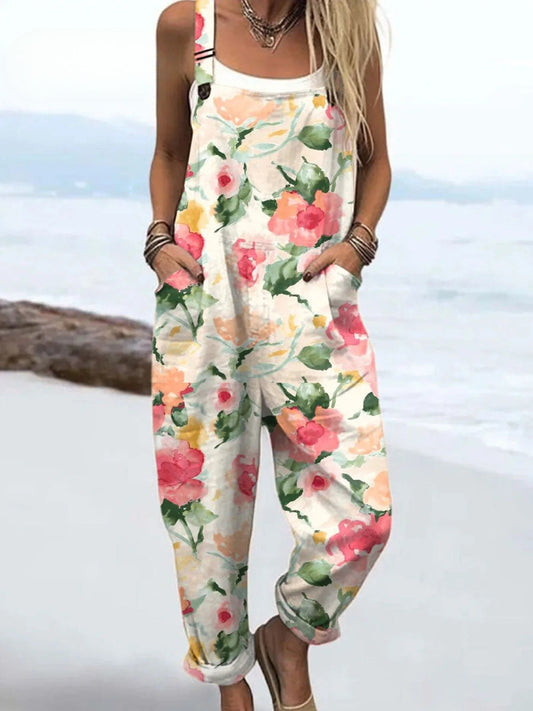 Vintage Floral Jumpsuit Women - enkel stil och komfort hela dagen