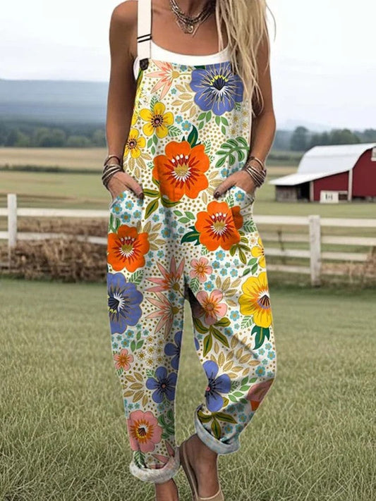 Vintage Floral Jumpsuit Women - enkel stil och komfort hela dagen