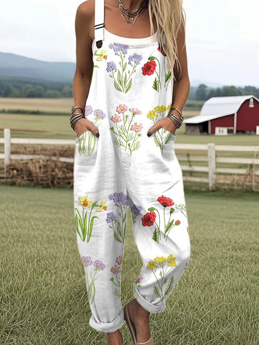 Vintage Floral Jumpsuit för kvinnor - enkel stil och komfort