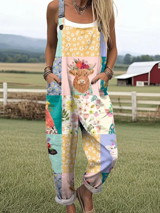 Vintage Jumpsuit - Bekväm Bredbent Design med Blommönster