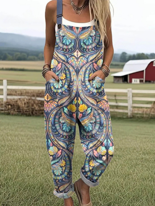 Vintage Jumpsuit - Bekväm Design med Justerbart Midjeband och Fickor