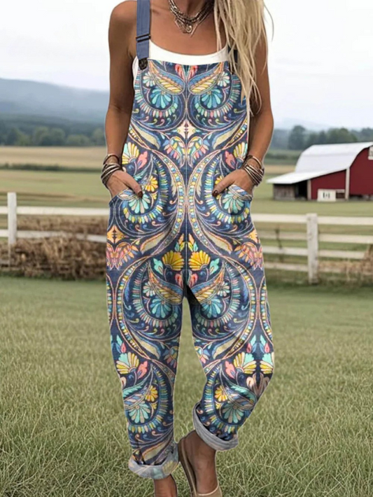 Vintage Jumpsuit - Bekväm Design med Justerbart Midjeband och Fickor
