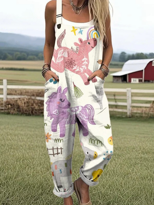Vintage Jumpsuit - Bekväm Design med Unikt Blommönster för Varma Dagar