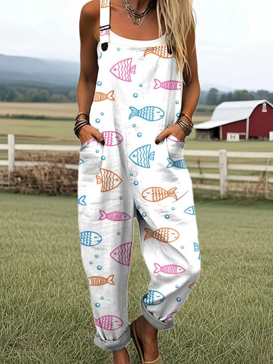 Women's Vintage Floral Wide Leg Jumpsuit - Komfort och enkel stil