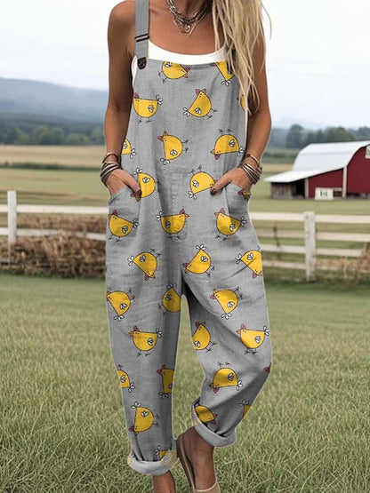 Women's Vintage Wide Leg Jumpsuit - enkel stil och komfort