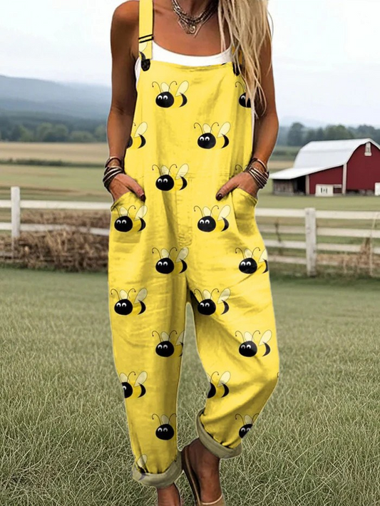 Women's Wide Leg Jumpsuit - enkel komfort och stilfullt blommigt tryck